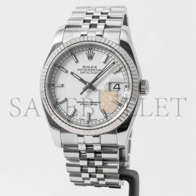 ROLEX DATEJUST WHITE INDEX 18K WHITE GOLD FLUTED BEZEL 36MM WATCH 116234