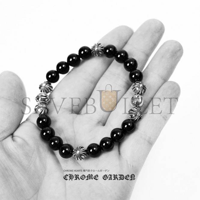 CHROME HEARTS ONYX BEAD BRACELET 8MM (8 SILVER BEADS) CHROME HEARTS ONYX BEAD BRACELET 8MM (8 SILVER BEADS)
