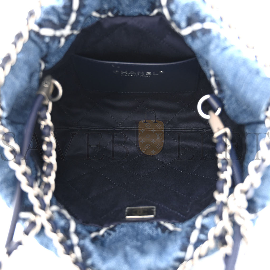 CHANEL STITCHED DENIM QUILTED MINI CHANEL 22 BLUE (19*18*6cm) CHANEL STITCHED DENIM QUILTED MINI CHANEL 22 BLUE (19*18*6cm)