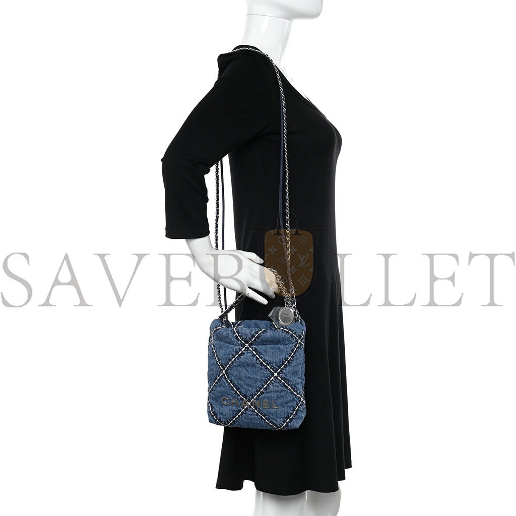 CHANEL STITCHED DENIM QUILTED MINI CHANEL 22 BLUE (19*18*6cm) CHANEL STITCHED DENIM QUILTED MINI CHANEL 22 BLUE (19*18*6cm)