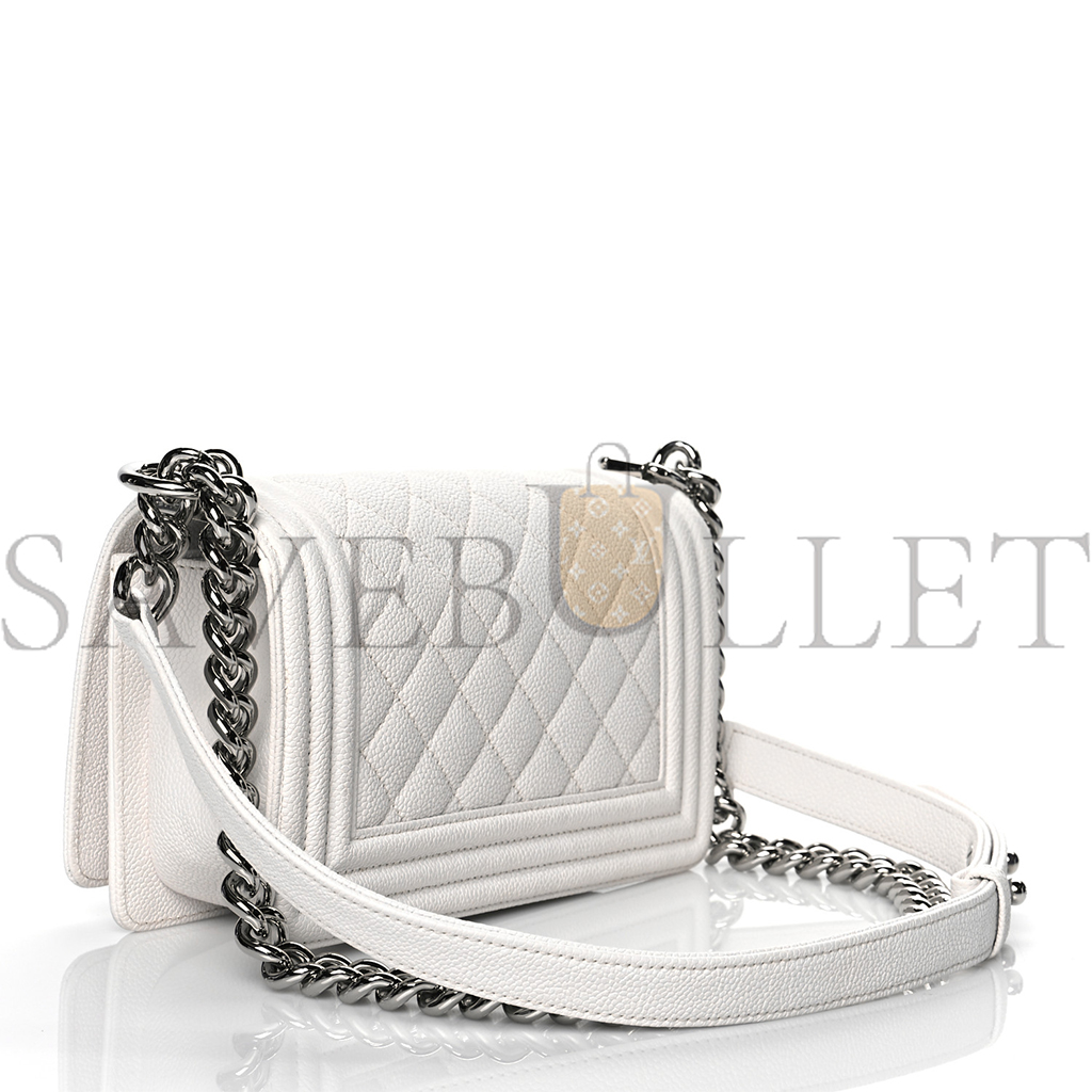 CHANEL CAVIAR QUILTED SMALL BOY FLAP WHITE (20*12*6cm) CHANEL CAVIAR QUILTED SMALL BOY FLAP WHITE (20*12*6cm)