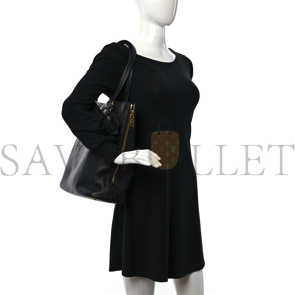 PRADA VITELLO DAINO SIDE ZIP TOTE BLACK (36*30*13cm) PRADA VITELLO DAINO SIDE ZIP TOTE BLACK (36*30*13cm)