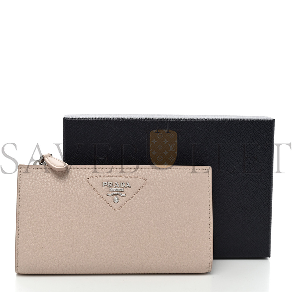 PRADA VITELLO DAINO TRIANGLE CONTINENTAL ZIP WALLET NINFEA (16*10*2cm) PRADA VITELLO DAINO TRIANGLE CONTINENTAL ZIP WALLET NINFEA (16*10*2cm)