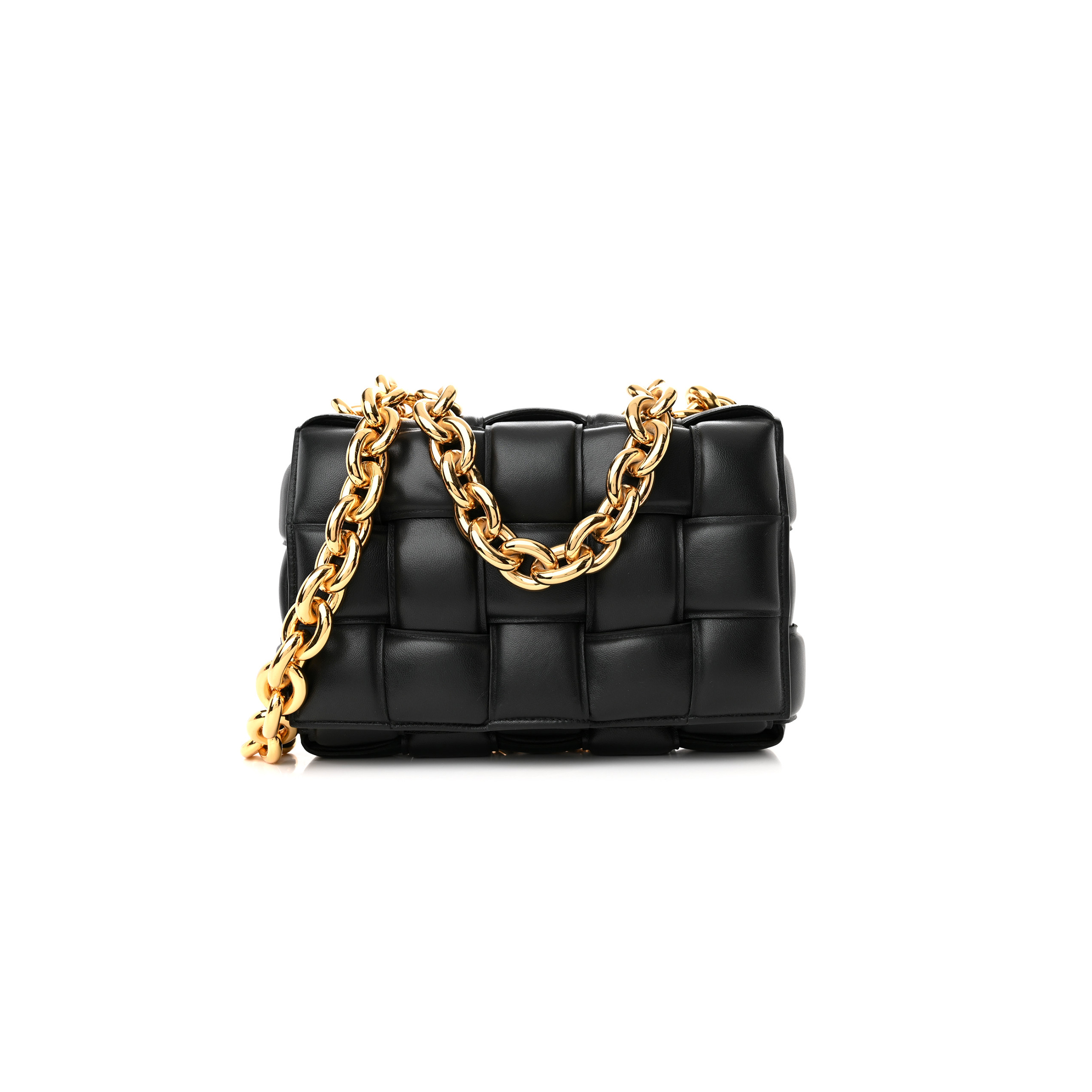 BOTTEGA VENETA LAMBSKIN MAXI INTRECCIO PADDED CHAIN CASSETTE CROSSBODY BAG BLACK (27*18*8cm) BOTTEGA VENETA LAMBSKIN MAXI INTRECCIO PADDED CHAIN CASSETTE CROSSBODY BAG BLACK (27*18*8cm)