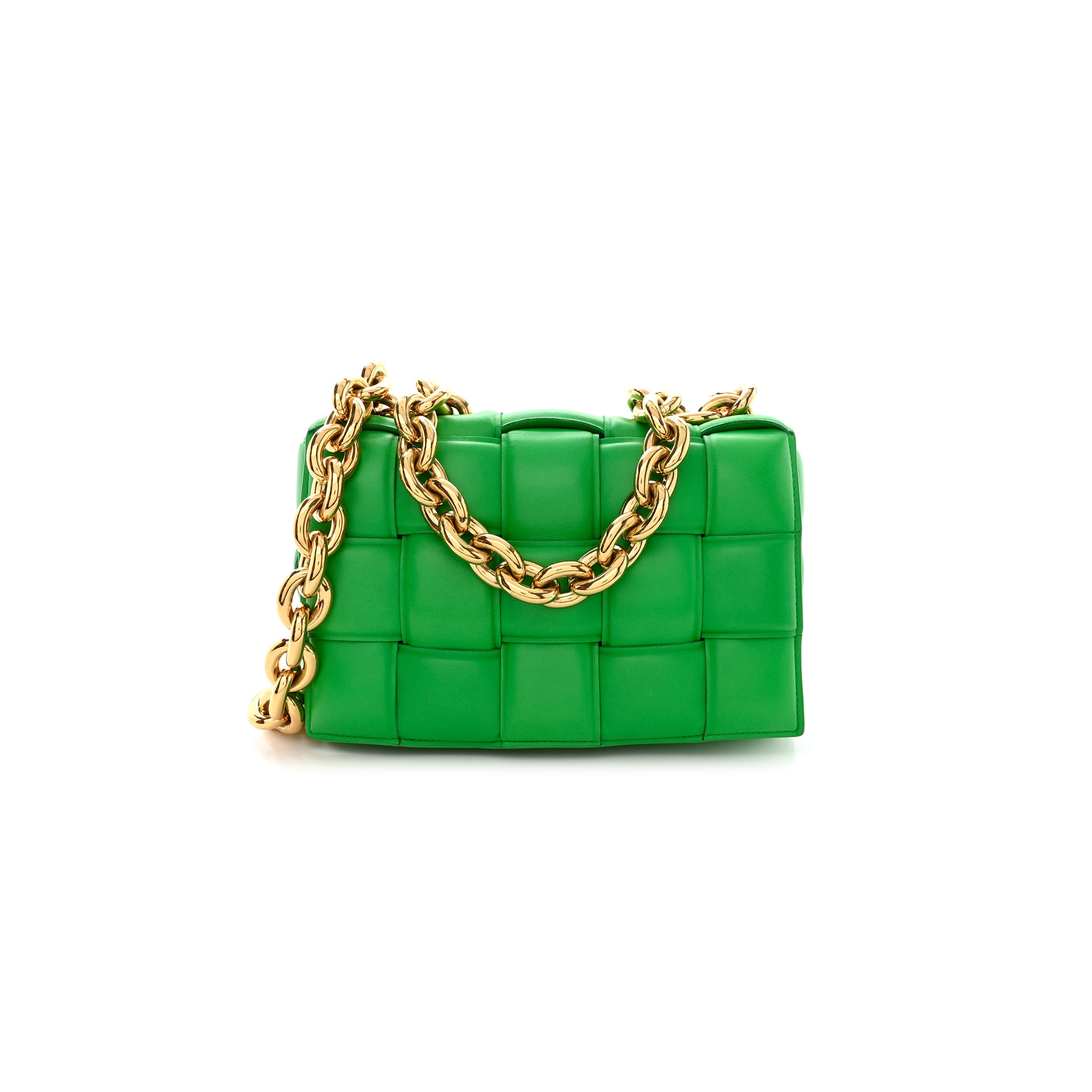 BOTTEGA VENETA LAMBSKIN MAXI INTRECCIO PADDED CHAIN CASSETTE CROSSBODY BAG GRASS (25*16*6cm) BOTTEGA VENETA LAMBSKIN MAXI INTRECCIO PADDED CHAIN CASSETTE CROSSBODY BAG GRASS (25*16*6cm)