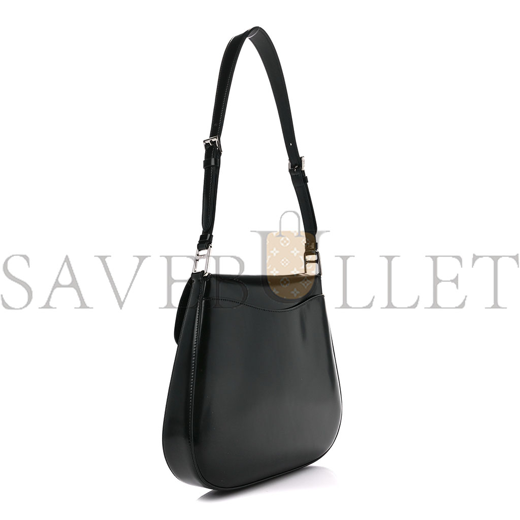 PRADA SPAZZOLATO CLEO FLAP SHOULDER BAG BLACK (22*17*3cm) PRADA SPAZZOLATO CLEO FLAP SHOULDER BAG BLACK (22*17*3cm)