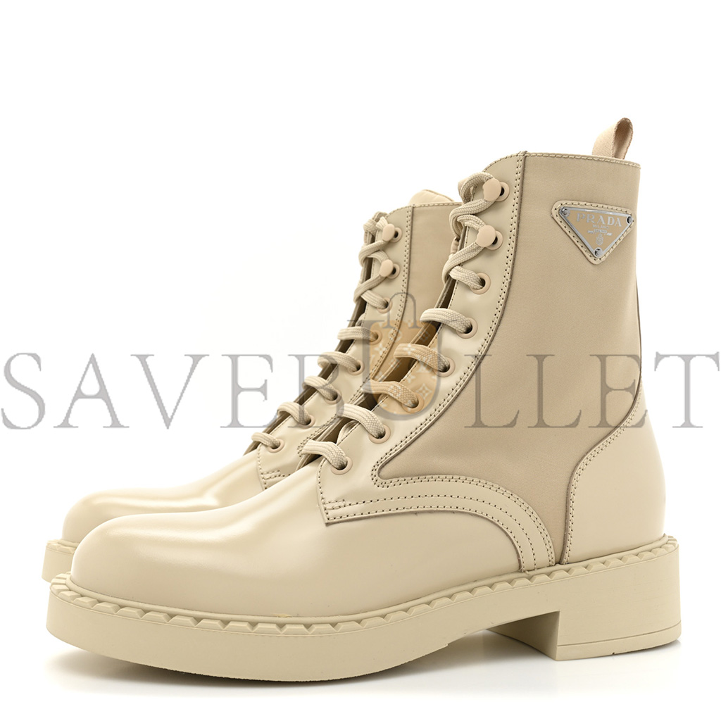 PRADA SPAZZOLATO RE-NYLON METAL TRIANGLE LOGO WOMENS 50MM COMBAT BOOTS 39.5 DESERTO