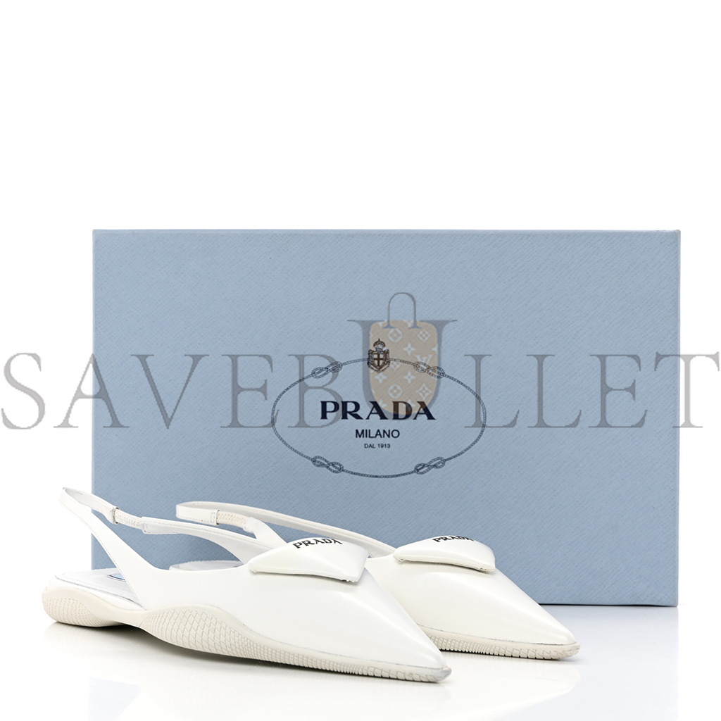 PRADA SPAZZOLATO TRIANGLE LOGO POINTED TOE SLINGBACK FLATS 37 WHITE PRADA SPAZZOLATO TRIANGLE LOGO POINTED TOE SLINGBACK FLATS 37 WHITE