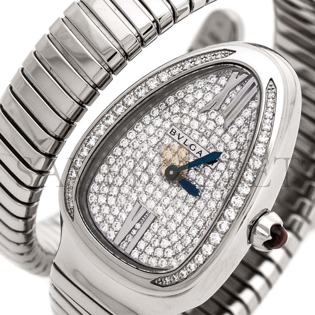 BVLGARI DIAMOND PAVE 18K WHITE GOLD SERPENTI TUBOGAS WOMEN'S WRISTWATCH 102005