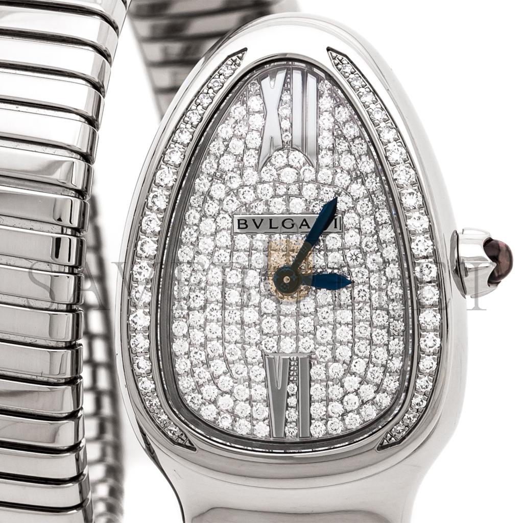 BVLGARI DIAMOND PAVE 18K WHITE GOLD SERPENTI TUBOGAS WOMEN'S WRISTWATCH 102005