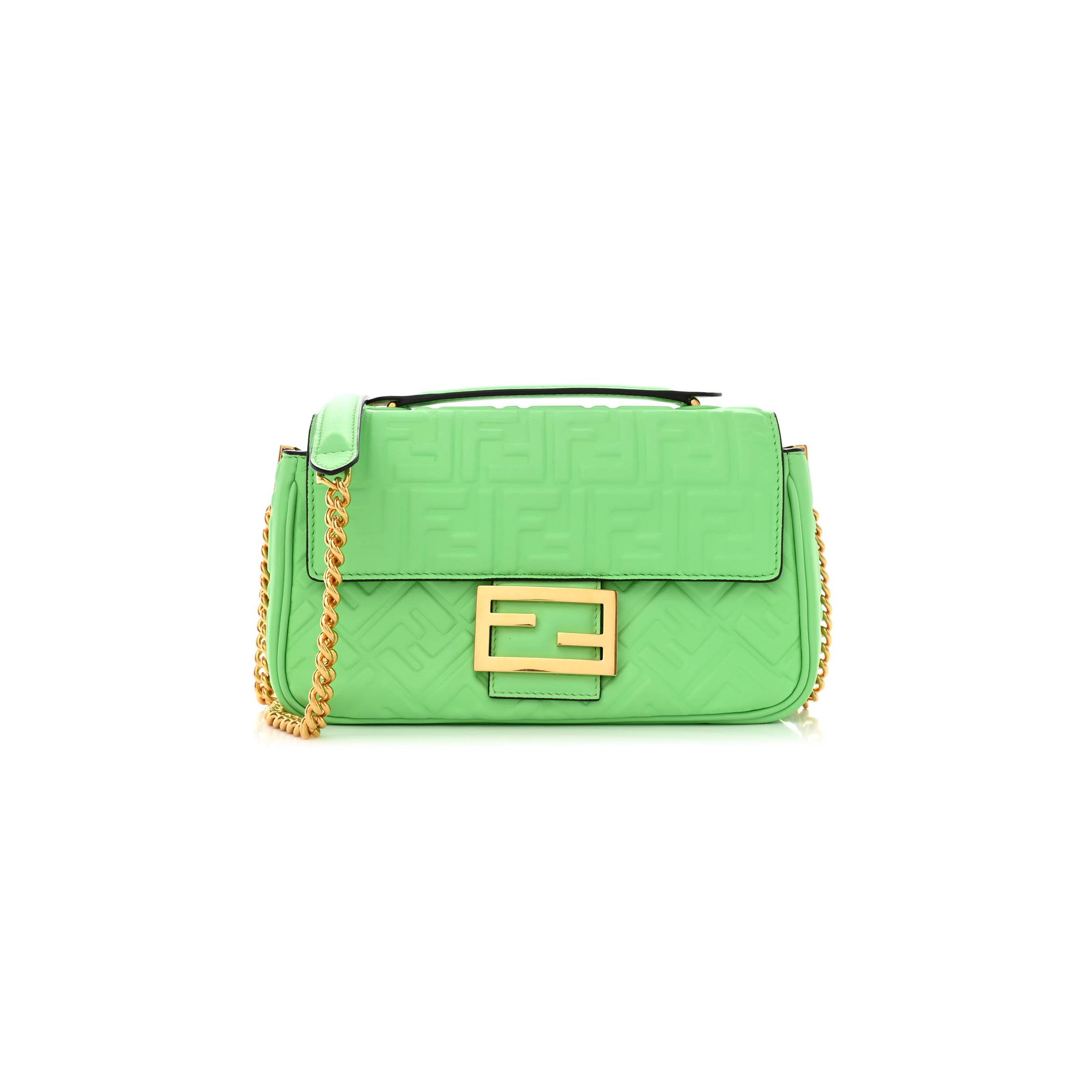 FENDI NAPPA SMALL FF EMBOSSED MIDI CHAIN BAGUETTE EDAMAME (22*14*6cm) FENDI NAPPA SMALL FF EMBOSSED MIDI CHAIN BAGUETTE EDAMAME (22*14*6cm)