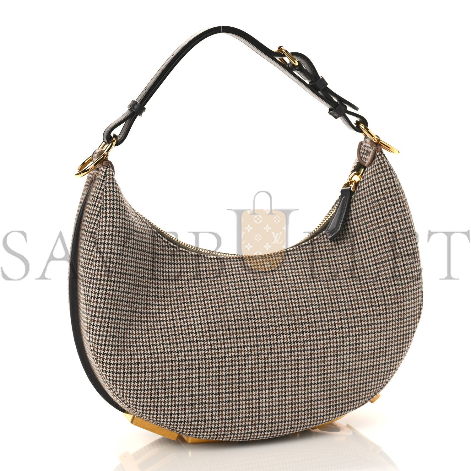 FENDI WOOL VITELLO GRACE SMALL HOUNDSTOOTH SMALL FENDIGRAPHY HOBO BAG BEIGE MORO (28*21*8cm) FENDI WOOL VITELLO GRACE SMALL HOUNDSTOOTH SMALL FENDIGRAPHY HOBO BAG BEIGE MORO (28*21*8cm)