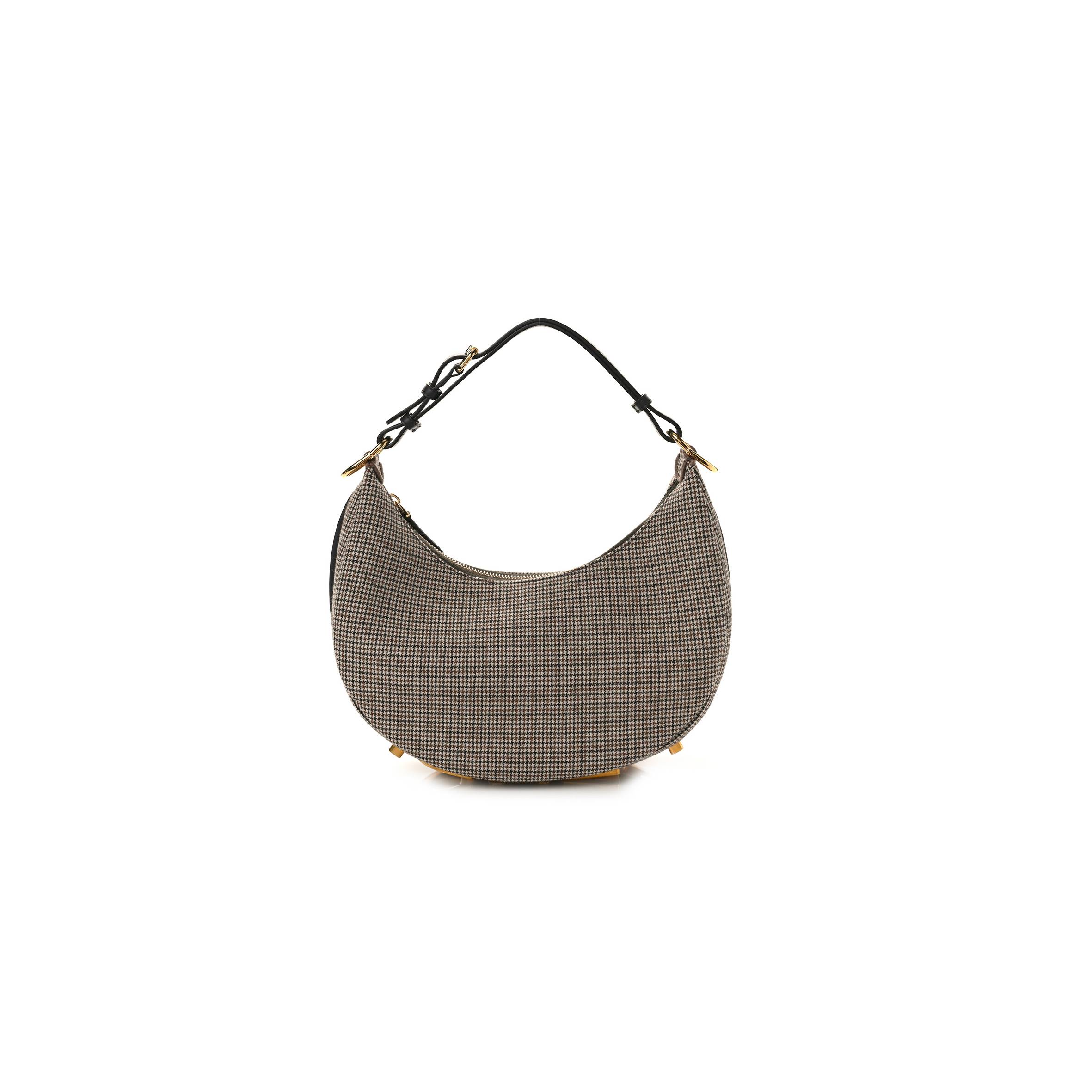 FENDI WOOL VITELLO GRACE SMALL HOUNDSTOOTH SMALL FENDIGRAPHY HOBO BAG BEIGE MORO (28*21*8cm) FENDI WOOL VITELLO GRACE SMALL HOUNDSTOOTH SMALL FENDIGRAPHY HOBO BAG BEIGE MORO (28*21*8cm)