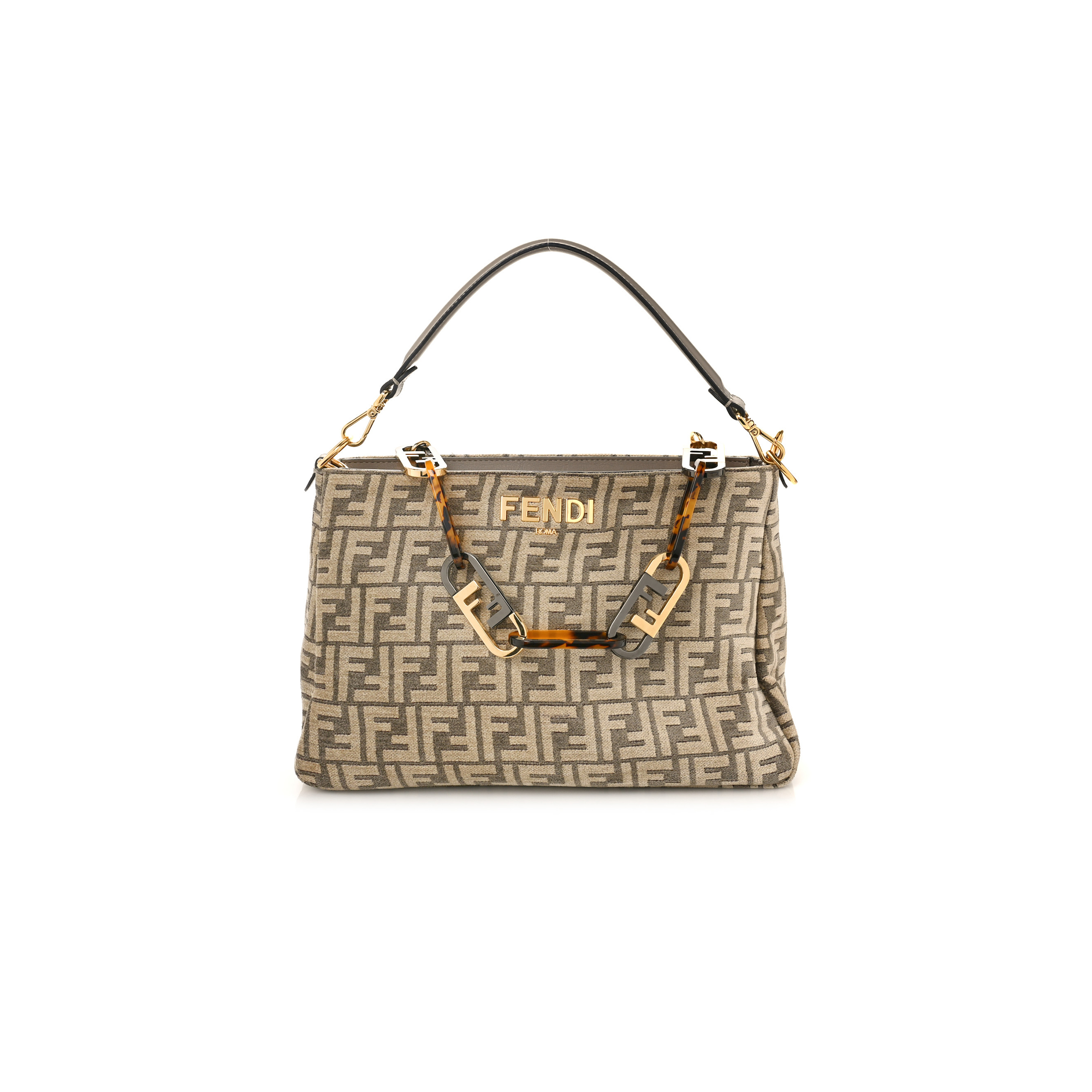 FENDI CHENILLE VITELLO SETA PLEXIGLASS FF FENDI O'LOCK ZIPPER TORTORA NUVOLA (34*23*13cm) FENDI CHENILLE VITELLO SETA PLEXIGLASS FF FENDI O'LOCK ZIPPER TORTORA NUVOLA (34*23*13cm)