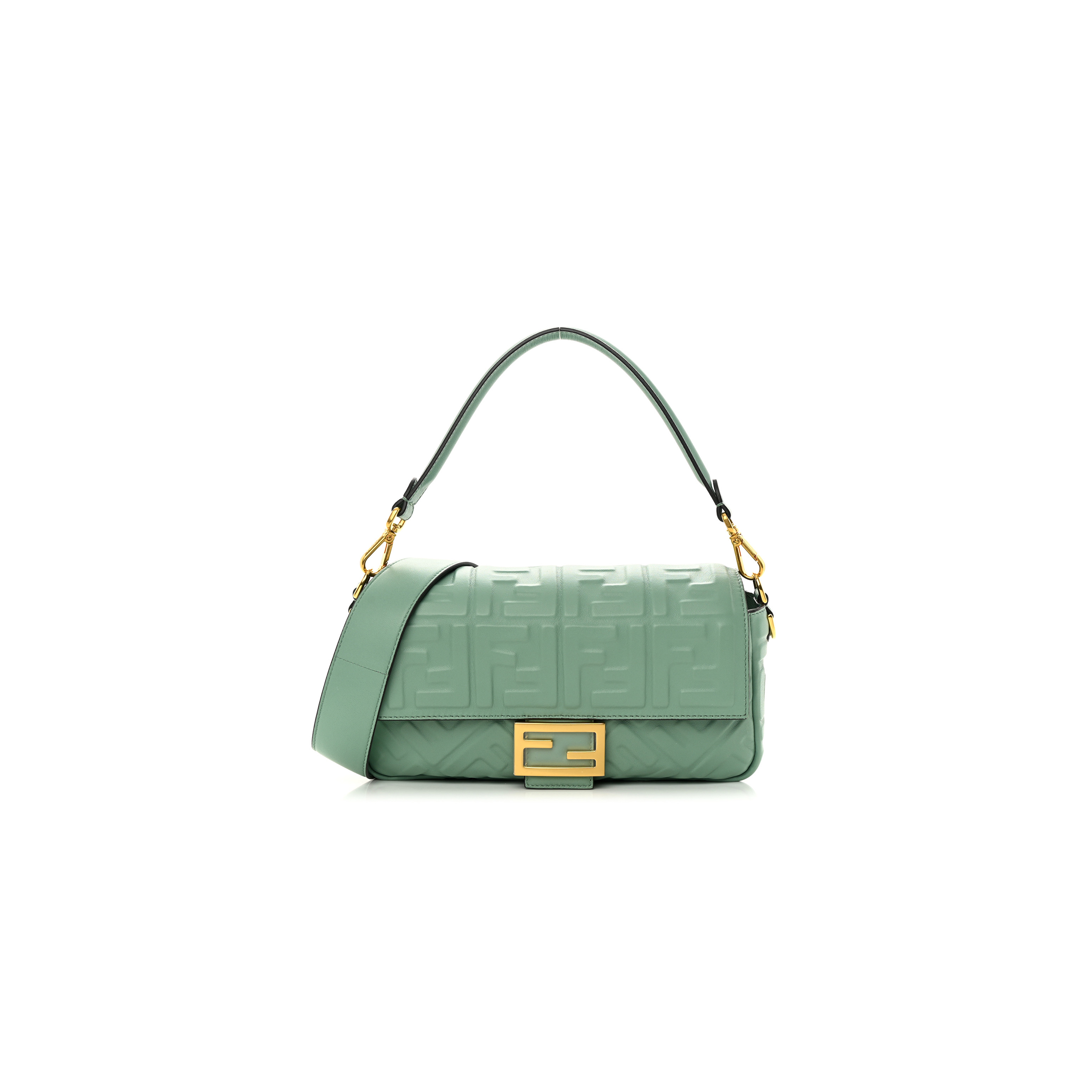 FENDI NAPPA FF 1974 EMBOSSED BAGUETTE MENTA (26*17*6cm) FENDI NAPPA FF 1974 EMBOSSED BAGUETTE MENTA (26*17*6cm)