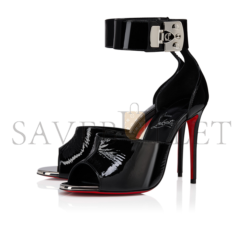 CHRISTIAN LOUBOUTIN LOCK ME UP SANDAL 100 MM STRAPPY SANDALS-VOG PATENT LEATHER-BLACK-WOMEN 1250105B439 CHRISTIAN LOUBOUTIN LOCK ME UP SANDAL 100 MM STRAPPY SANDALS-VOG PATENT LEATHER-BLACK-WOMEN 1250105B439