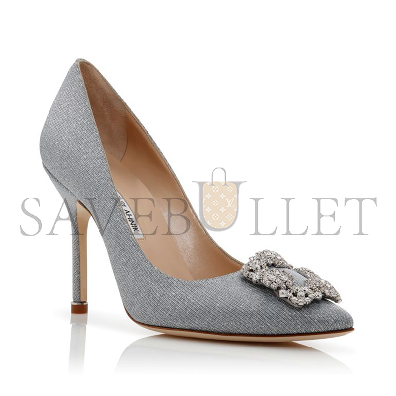 MANOLO BLAHNIK HANGISI GLITTER SILVER GLITTER JEWEL BUCKLE PUMPS 9XX-0600-0015 MANOLO BLAHNIK HANGISI GLITTER SILVER GLITTER JEWEL BUCKLE PUMPS 9XX-0600-0015