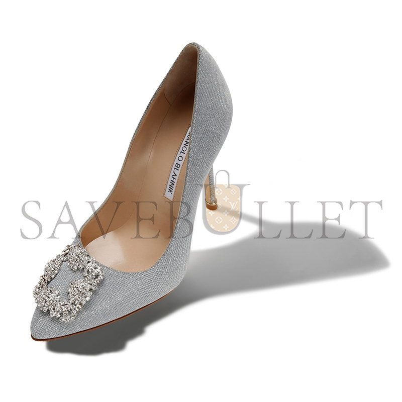 MANOLO BLAHNIK HANGISI GLITTER SILVER GLITTER JEWEL BUCKLE PUMPS 9XX-0600-0015 MANOLO BLAHNIK HANGISI GLITTER SILVER GLITTER JEWEL BUCKLE PUMPS 9XX-0600-0015