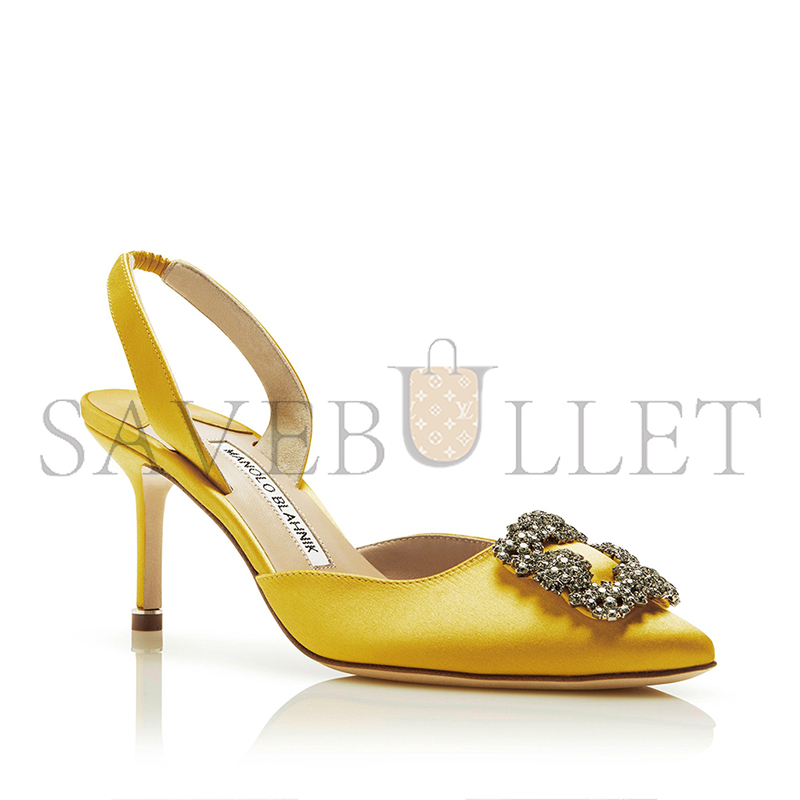 MANOLO BLAHNIK HANGISLI YELLOW SATIN JEWEL BUCKLE SLINGBACK PUMPS 419-0473-0013 MANOLO BLAHNIK HANGISLI YELLOW SATIN JEWEL BUCKLE SLINGBACK PUMPS 419-0473-0013