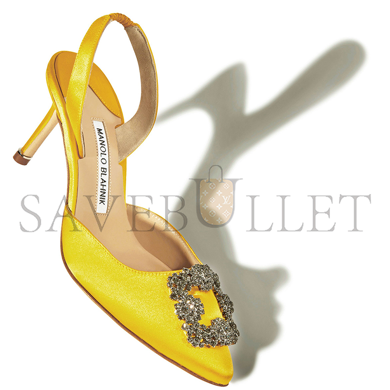 MANOLO BLAHNIK HANGISLI YELLOW SATIN JEWEL BUCKLE SLINGBACK PUMPS 419-0473-0013 MANOLO BLAHNIK HANGISLI YELLOW SATIN JEWEL BUCKLE SLINGBACK PUMPS 419-0473-0013