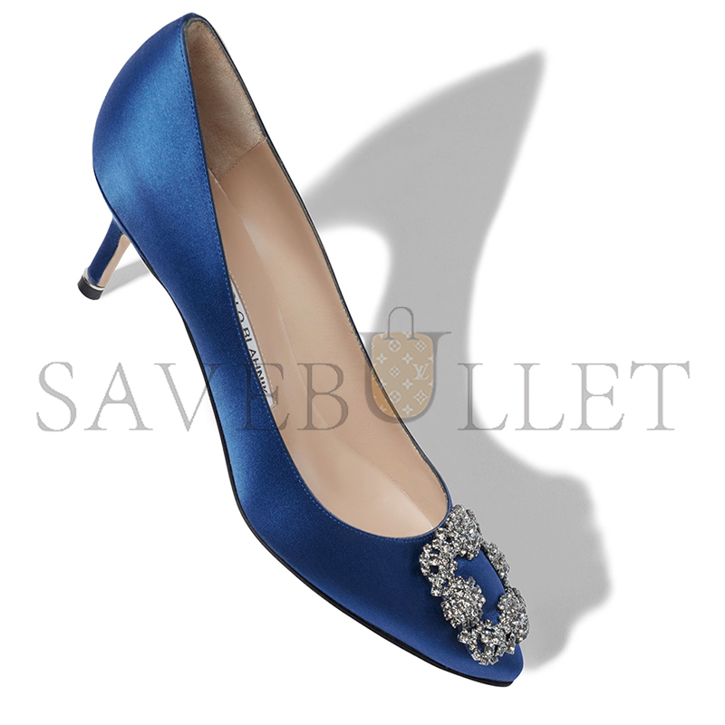 MANOLO BLAHNIK HANGISI 50 BLUE SATIN JEWEL BUCKLE PUMPS 9XX-0661-0046 MANOLO BLAHNIK HANGISI 50 BLUE SATIN JEWEL BUCKLE PUMPS 9XX-0661-0046