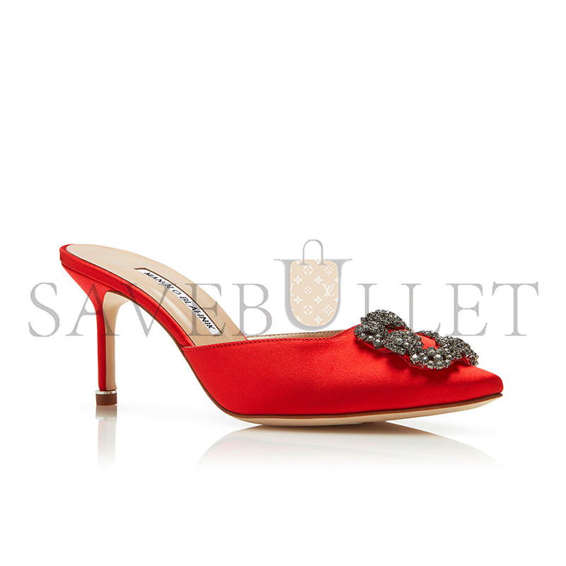 MANOLO BLAHNIK HANGISIMU RED SATIN JEWEL BUCKLE MULES 9XX-0726-0041 MANOLO BLAHNIK HANGISIMU RED SATIN JEWEL BUCKLE MULES 9XX-0726-0041