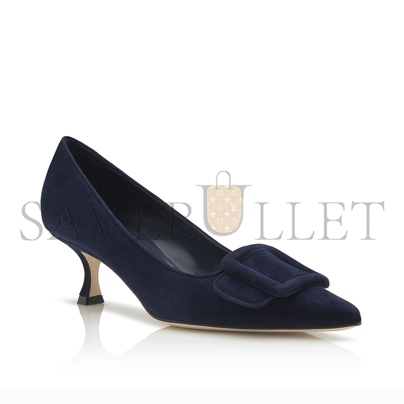 MANOLO BLAHNIK MAYSALEPUMP 50 NAVY BLUE SUEDE BUCKLE DETAIL PUMPS 219-0173-0008 MANOLO BLAHNIK MAYSALEPUMP 50 NAVY BLUE SUEDE BUCKLE DETAIL PUMPS 219-0173-0008