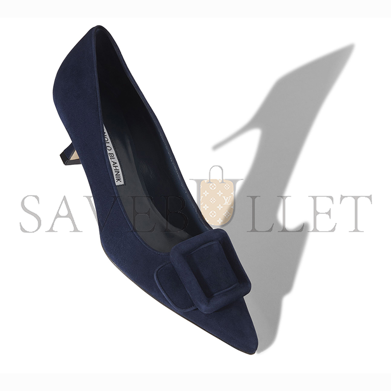 MANOLO BLAHNIK MAYSALEPUMP 50 NAVY BLUE SUEDE BUCKLE DETAIL PUMPS 219-0173-0008 MANOLO BLAHNIK MAYSALEPUMP 50 NAVY BLUE SUEDE BUCKLE DETAIL PUMPS 219-0173-0008