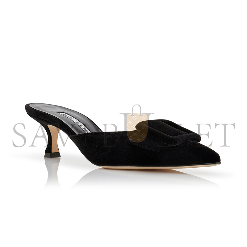 MANOLO BLAHNIK MAYSALE BLACK VELVET BUCKLE DETAIL MULES 220-0480-0015 MANOLO BLAHNIK MAYSALE BLACK VELVET BUCKLE DETAIL MULES 220-0480-0015