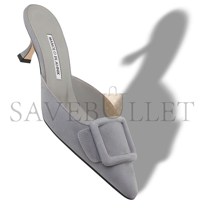 MANOLO BLAHNIK MAYSALE GREY SUEDE BUCKLE DETAIL MULES 9XX-0246-0068 MANOLO BLAHNIK MAYSALE GREY SUEDE BUCKLE DETAIL MULES 9XX-0246-0068