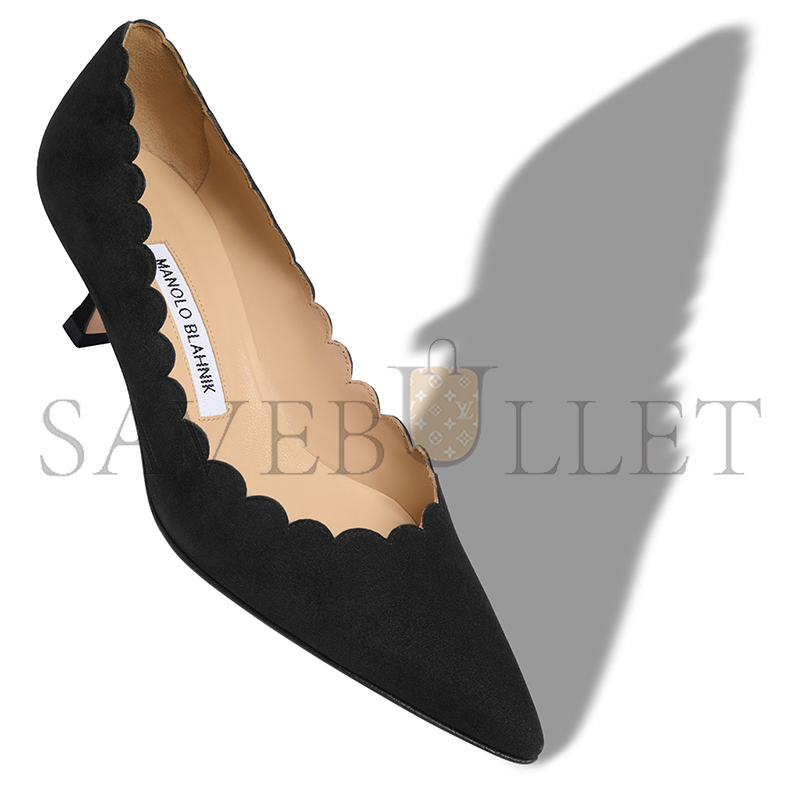 MANOLO BLAHNIK SRILASCA BLACK SUEDE SCALLOPED PUMPS 120-1218-0002 MANOLO BLAHNIK SRILASCA BLACK SUEDE SCALLOPED PUMPS 120-1218-0002