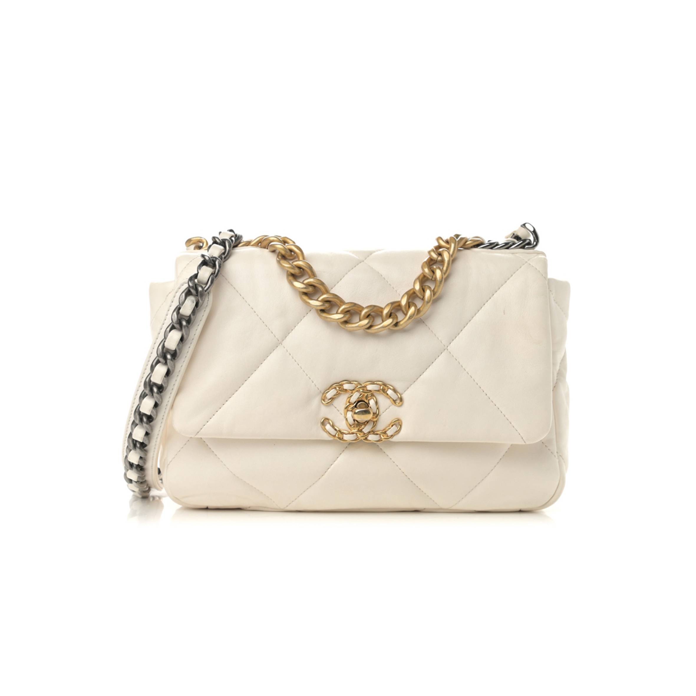 CHANEL GOATSKIN QUILTED MEDIUM CHANEL 19 FLAP WHITE GOLD HARDWARE (27*20*8cm) CHANEL GOATSKIN QUILTED MEDIUM CHANEL 19 FLAP WHITE GOLD HARDWARE (27*20*8cm)