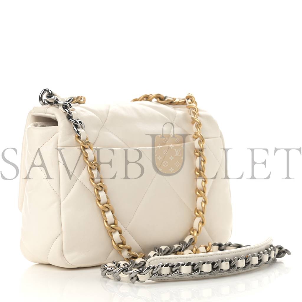 CHANEL GOATSKIN QUILTED MEDIUM CHANEL 19 FLAP WHITE GOLD HARDWARE (27*20*8cm) CHANEL GOATSKIN QUILTED MEDIUM CHANEL 19 FLAP WHITE GOLD HARDWARE (27*20*8cm)