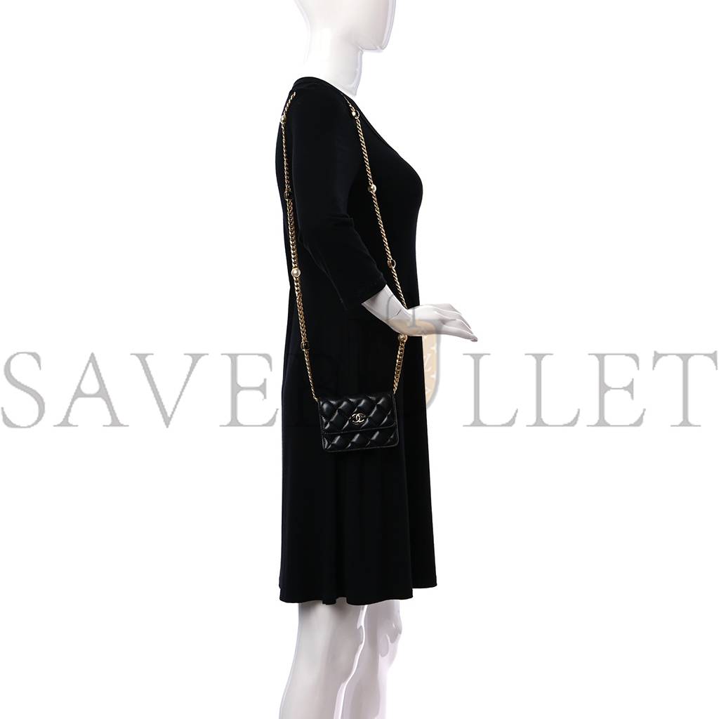 CHANEL LAMBSKIN RESIN QUILTED CLUTCH WITH CHAIN BLACK GOLD HARDWARE (15*10*5cm) CHANEL LAMBSKIN RESIN QUILTED CLUTCH WITH CHAIN BLACK GOLD HARDWARE (15*10*5cm)