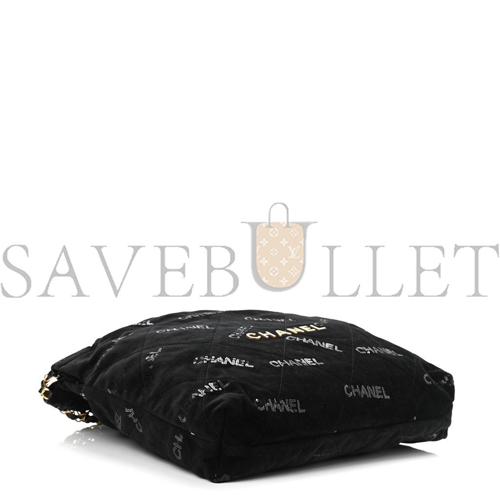CHANEL VELVET SEQUIN QUILTED CHANEL 22 BLACK GOLD HARDWARE (37*35*7cm) CHANEL VELVET SEQUIN QUILTED CHANEL 22 BLACK GOLD HARDWARE (37*35*7cm)