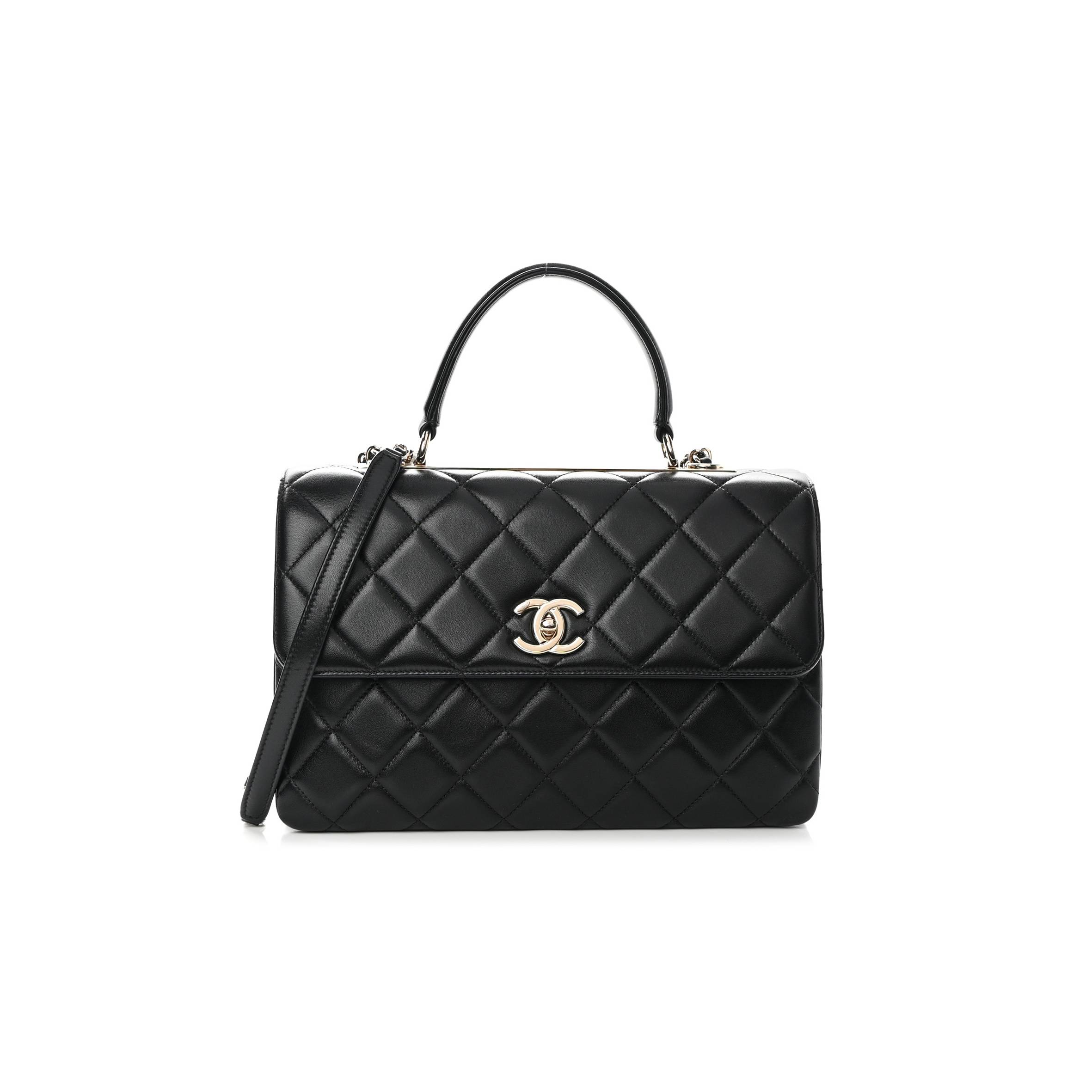 CHANEL LAMBSKIN QUILTED MEDIUM TRENDY CC FLAP DUAL HANDLE BAG BLACK ROSE GOLD HARDWARE (29*19*9cm) CHANEL LAMBSKIN QUILTED MEDIUM TRENDY CC FLAP DUAL HANDLE BAG BLACK ROSE GOLD HARDWARE (29*19*9cm)