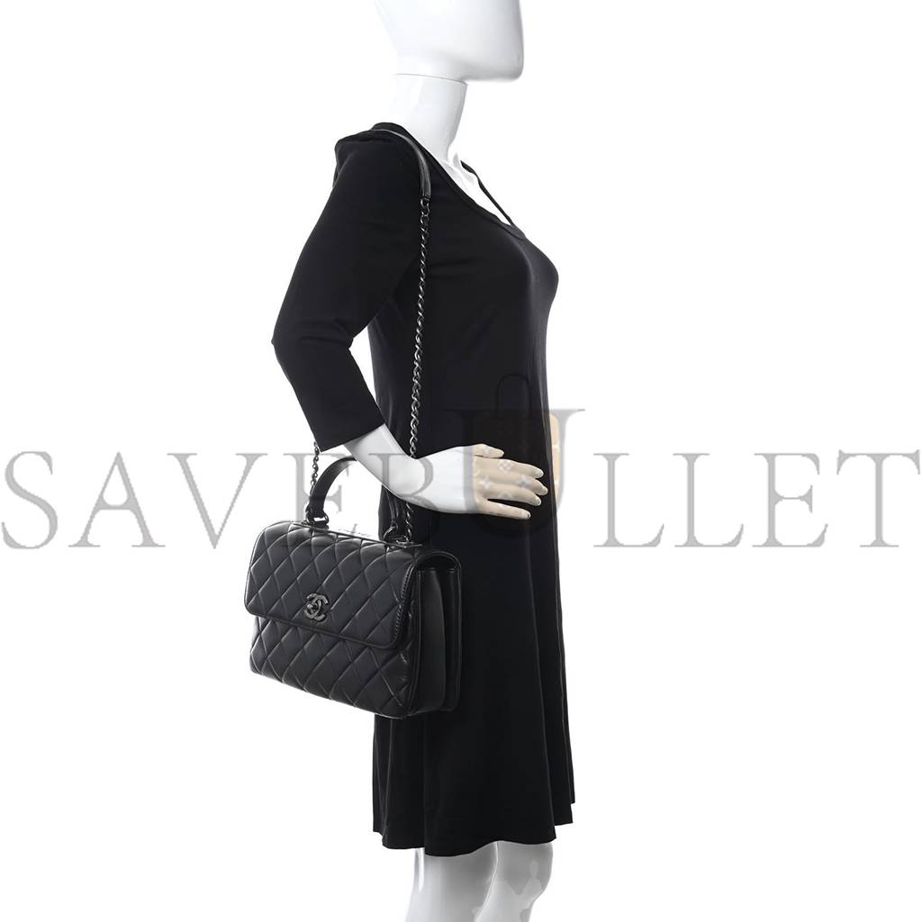 CHANEL LAMBSKIN QUILTED MEDIUM TRENDY CC FLAP DUAL HANDLE BAG BLACK ROSE GOLD HARDWARE (29*19*9cm) CHANEL LAMBSKIN QUILTED MEDIUM TRENDY CC FLAP DUAL HANDLE BAG BLACK ROSE GOLD HARDWARE (29*19*9cm)