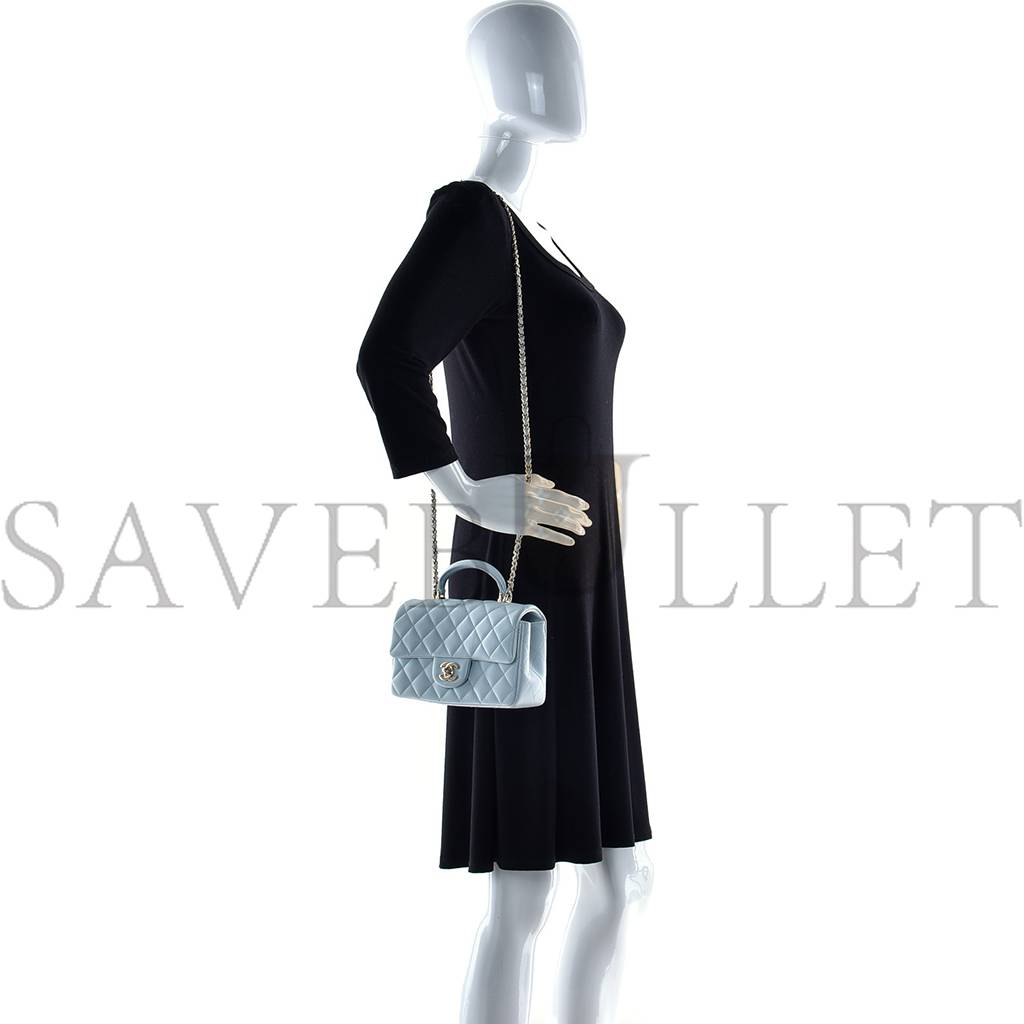 CHANEL LAMBSKIN QUILTED MINI TOP HANDLE RECTANGULAR FLAP LIGHT BLUE ROSE GOLD HARDWARE (19*12*6cm) CHANEL LAMBSKIN QUILTED MINI TOP HANDLE RECTANGULAR FLAP LIGHT BLUE ROSE GOLD HARDWARE (19*12*6cm)