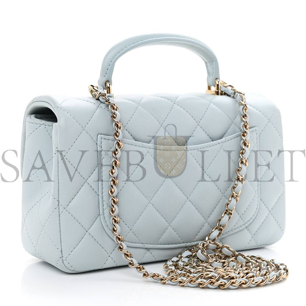 CHANEL LAMBSKIN QUILTED MINI TOP HANDLE RECTANGULAR FLAP LIGHT BLUE ROSE GOLD HARDWARE (19*12*6cm) CHANEL LAMBSKIN QUILTED MINI TOP HANDLE RECTANGULAR FLAP LIGHT BLUE ROSE GOLD HARDWARE (19*12*6cm)