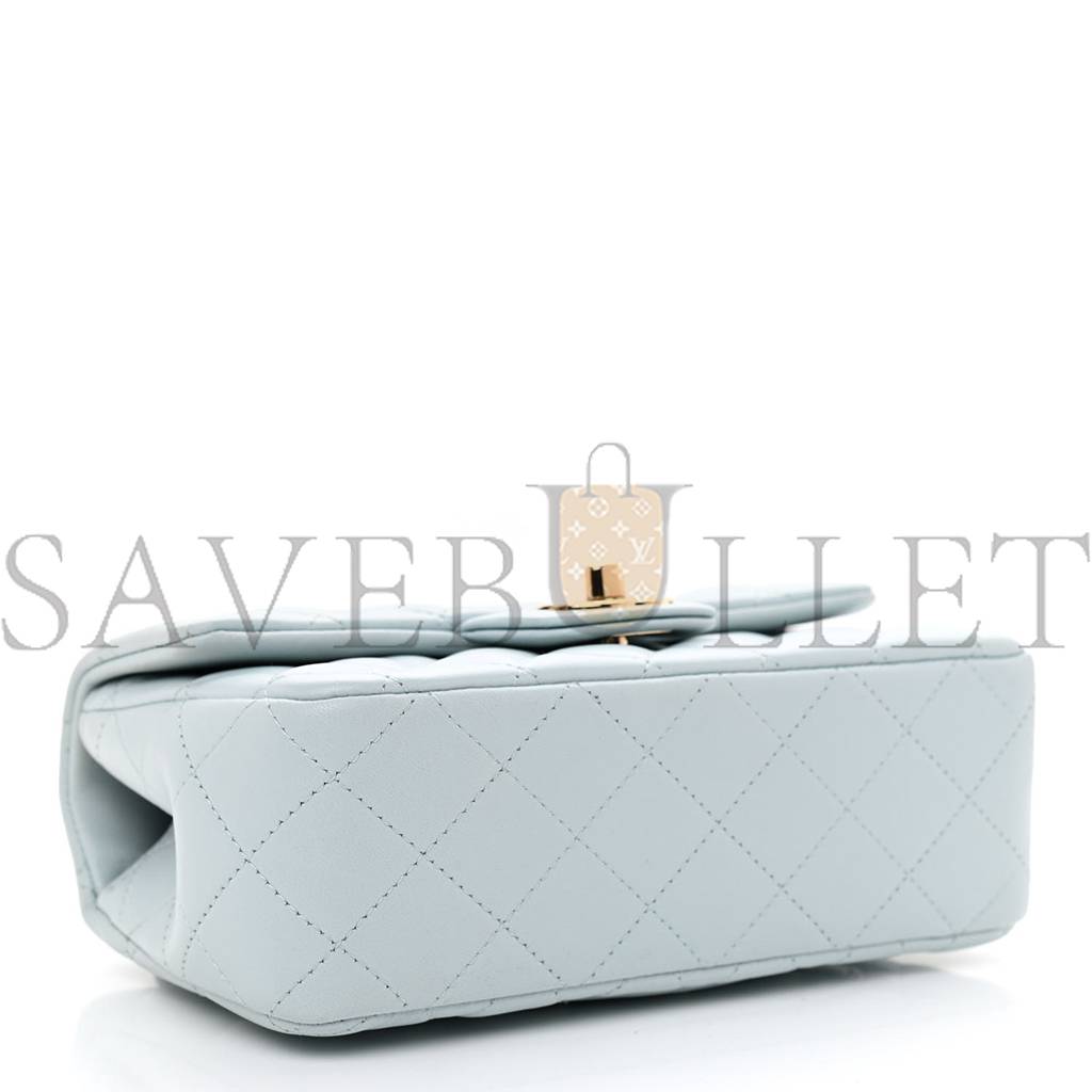 CHANEL LAMBSKIN QUILTED MINI TOP HANDLE RECTANGULAR FLAP LIGHT BLUE ROSE GOLD HARDWARE (19*12*6cm) CHANEL LAMBSKIN QUILTED MINI TOP HANDLE RECTANGULAR FLAP LIGHT BLUE ROSE GOLD HARDWARE (19*12*6cm)