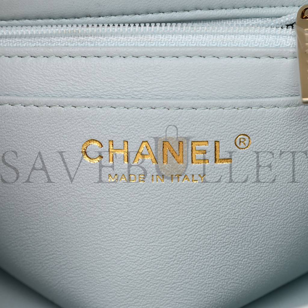 CHANEL LAMBSKIN QUILTED MINI TOP HANDLE RECTANGULAR FLAP LIGHT BLUE ROSE GOLD HARDWARE (19*12*6cm) CHANEL LAMBSKIN QUILTED MINI TOP HANDLE RECTANGULAR FLAP LIGHT BLUE ROSE GOLD HARDWARE (19*12*6cm)