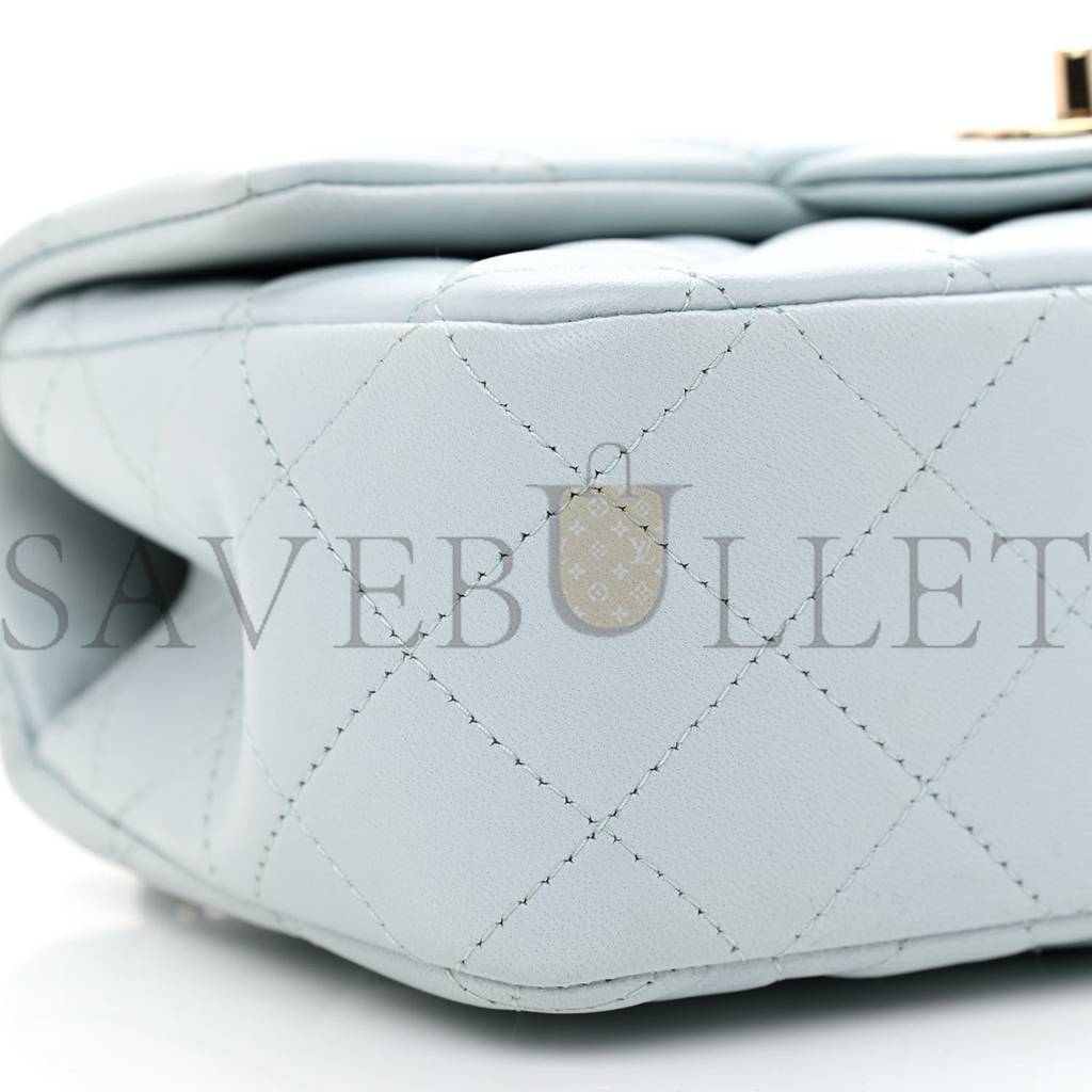 CHANEL LAMBSKIN QUILTED MINI TOP HANDLE RECTANGULAR FLAP LIGHT BLUE ROSE GOLD HARDWARE (19*12*6cm) CHANEL LAMBSKIN QUILTED MINI TOP HANDLE RECTANGULAR FLAP LIGHT BLUE ROSE GOLD HARDWARE (19*12*6cm)