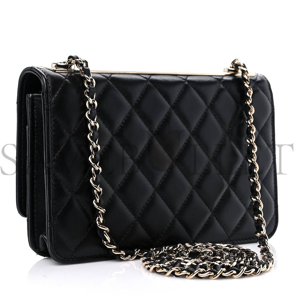 CHANEL LAMBSKIN QUILTED TRENDY CC WALLET ON CHAIN WOC BLACK ROSE GOLD HARDWARE (19*13*4cm) CHANEL LAMBSKIN QUILTED TRENDY CC WALLET ON CHAIN WOC BLACK ROSE GOLD HARDWARE (19*13*4cm)