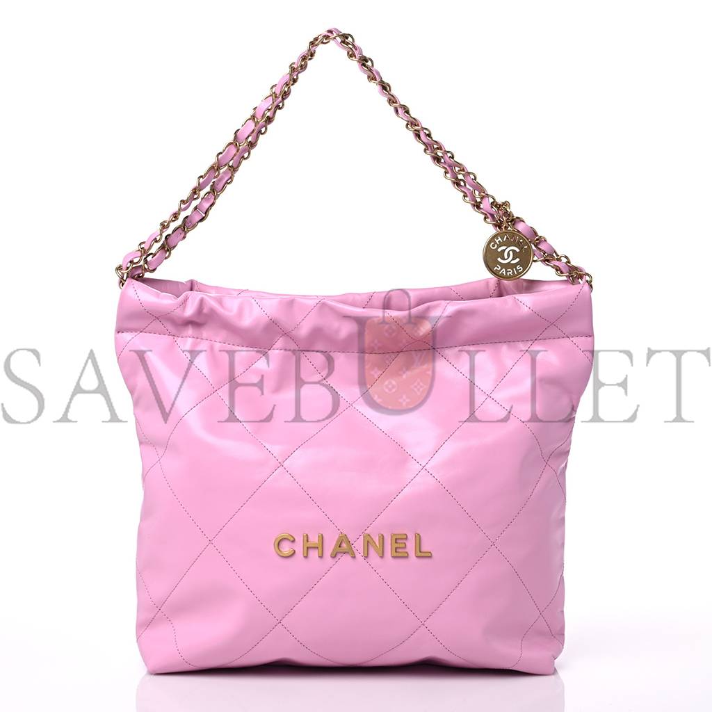 CHANEL SHINY CALFSKIN QUILTED SMALL CHANEL 22 PINK GOLD HARDWARE (37*35*7cm) CHANEL SHINY CALFSKIN QUILTED SMALL CHANEL 22 PINK GOLD HARDWARE (37*35*7cm)