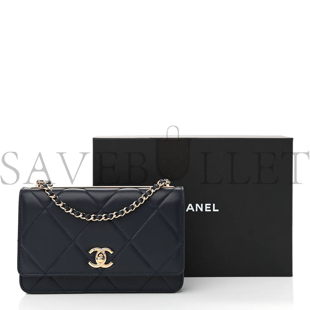 CHANEL LAMBSKIN QUILTED TRENDY CC WALLET ON CHAIN WOC NAVY ROSE GOLD HARDWARE (19*12*3cm) CHANEL LAMBSKIN QUILTED TRENDY CC WALLET ON CHAIN WOC NAVY ROSE GOLD HARDWARE (19*12*3cm)