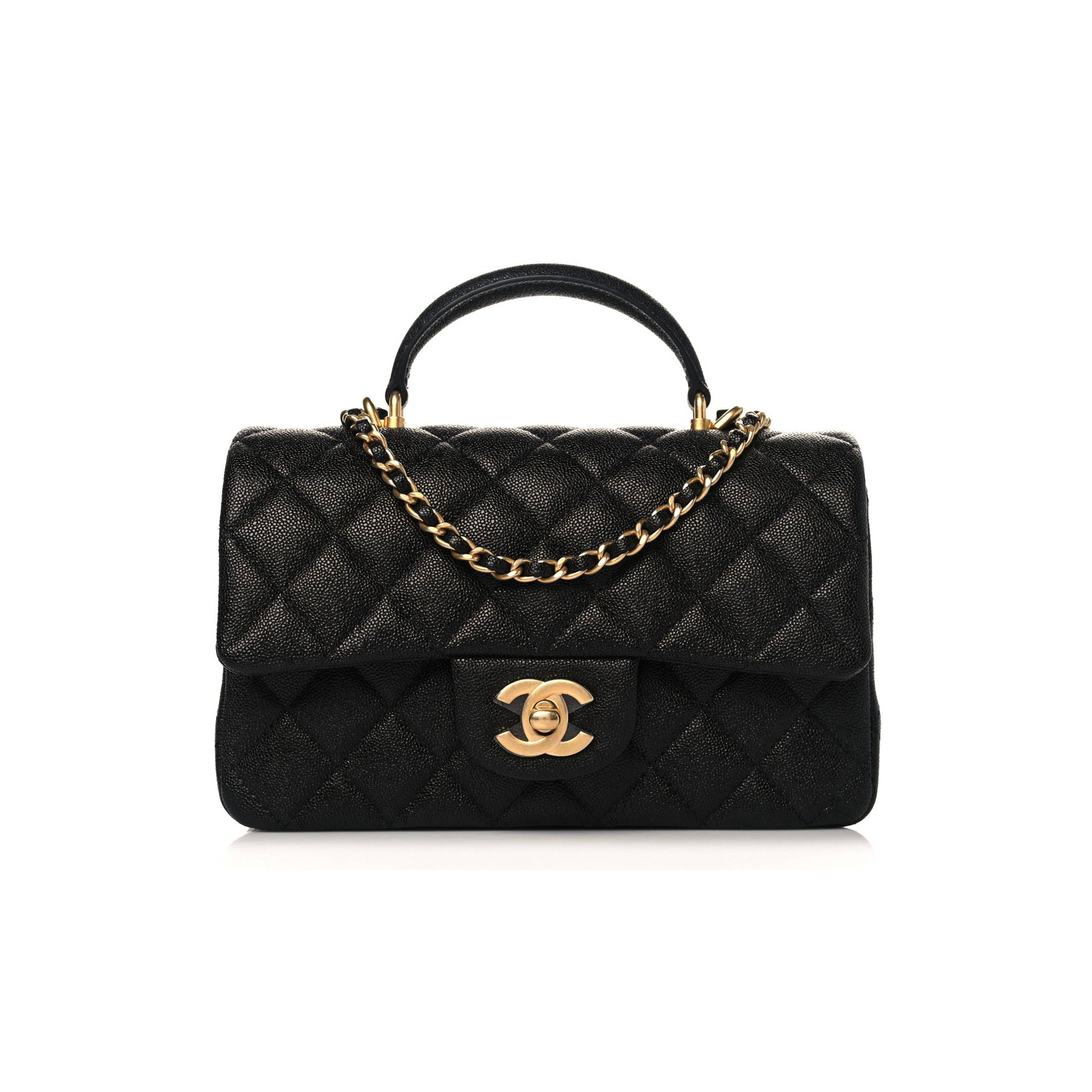 CHANEL CAVIAR QUILTED MINI TOP HANDLE RECTANGULAR FLAP BLACK GOLD HARDWARE (20*13*6cm) CHANEL CAVIAR QUILTED MINI TOP HANDLE RECTANGULAR FLAP BLACK GOLD HARDWARE (20*13*6cm)