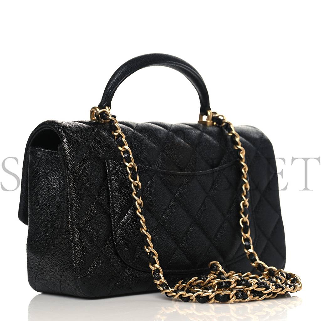 CHANEL CAVIAR QUILTED MINI TOP HANDLE RECTANGULAR FLAP BLACK GOLD HARDWARE (20*13*6cm) CHANEL CAVIAR QUILTED MINI TOP HANDLE RECTANGULAR FLAP BLACK GOLD HARDWARE (20*13*6cm)