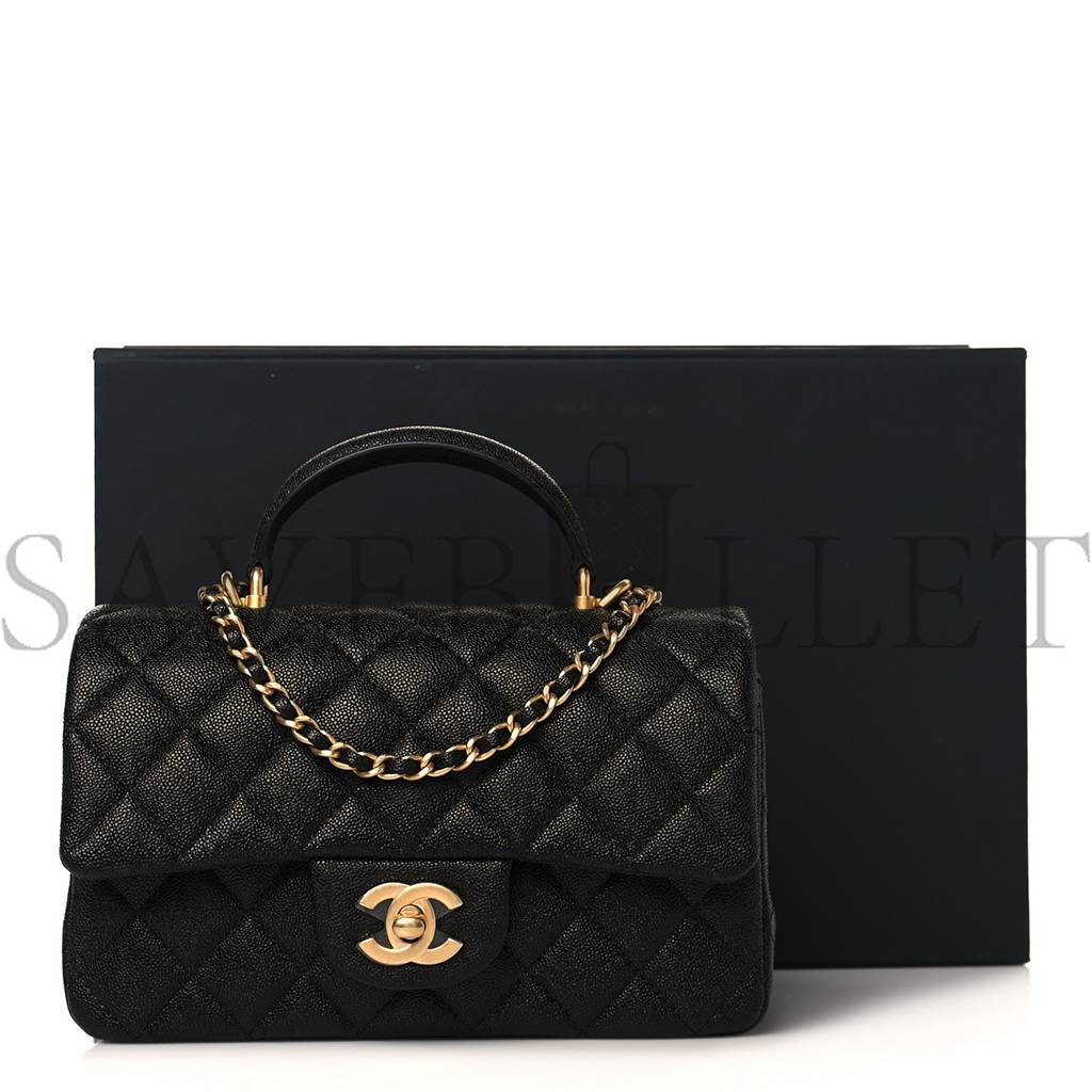CHANEL CAVIAR QUILTED MINI TOP HANDLE RECTANGULAR FLAP BLACK GOLD HARDWARE (20*13*6cm) CHANEL CAVIAR QUILTED MINI TOP HANDLE RECTANGULAR FLAP BLACK GOLD HARDWARE (20*13*6cm)
