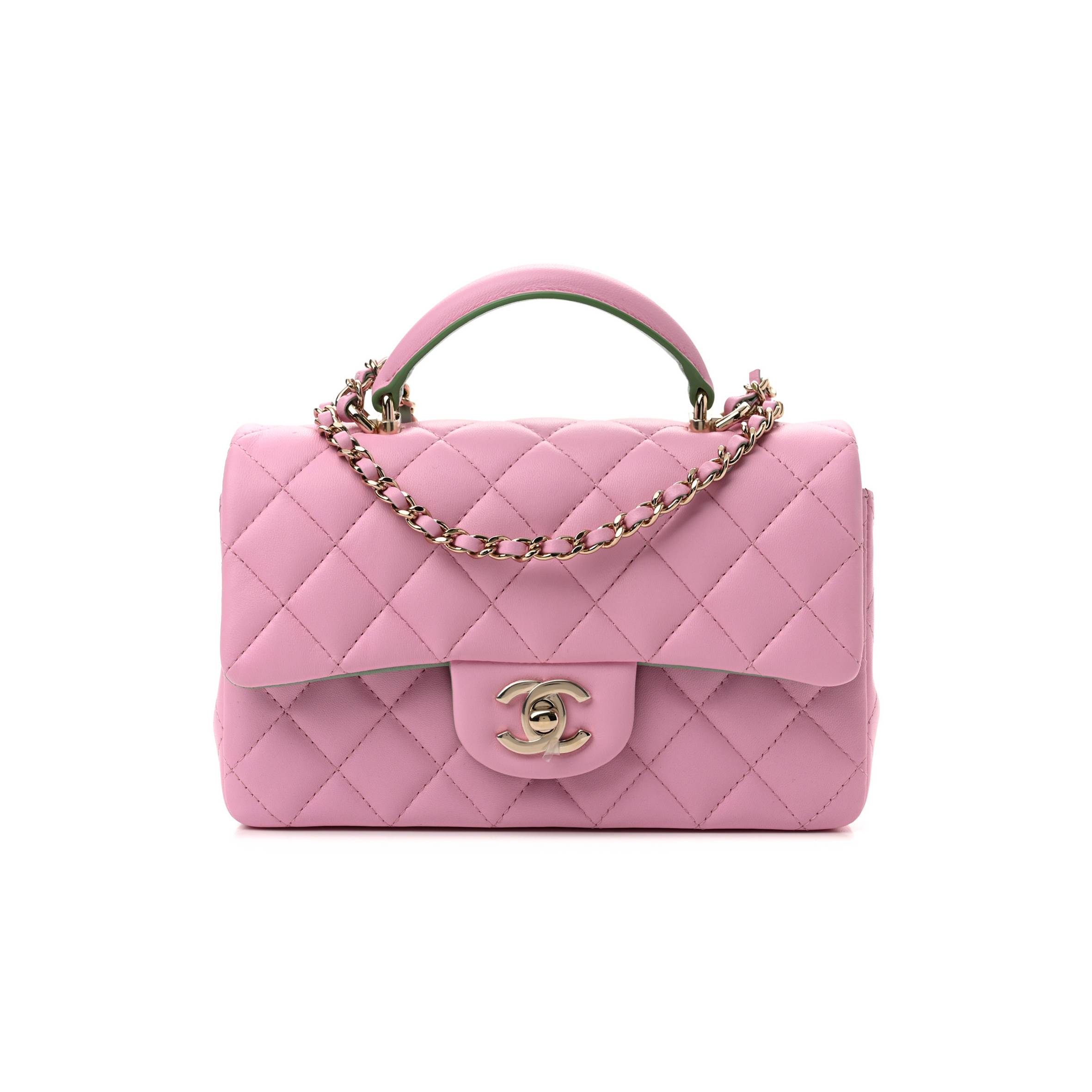 CHANEL LAMBSKIN QUILTED MINI TOP HANDLE RECTANGULAR FLAP LILAC LIGHT GREEN ROSE GOLD HARDWARE (20*12*6cm) CHANEL LAMBSKIN QUILTED MINI TOP HANDLE RECTANGULAR FLAP LILAC LIGHT GREEN ROSE GOLD HARDWARE (20*12*6cm)
