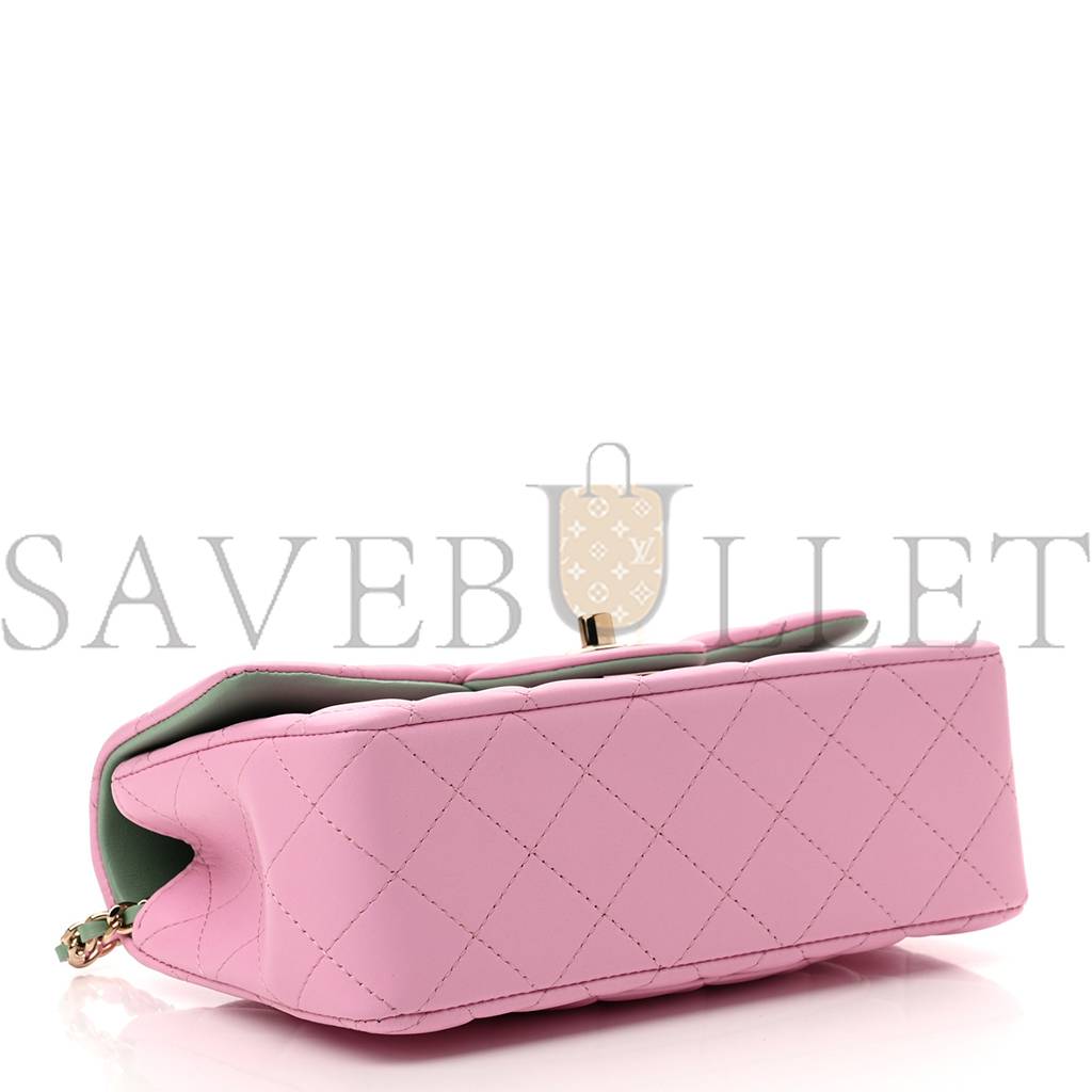 CHANEL LAMBSKIN QUILTED MINI TOP HANDLE RECTANGULAR FLAP LILAC LIGHT GREEN ROSE GOLD HARDWARE (20*12*6cm) CHANEL LAMBSKIN QUILTED MINI TOP HANDLE RECTANGULAR FLAP LILAC LIGHT GREEN ROSE GOLD HARDWARE (20*12*6cm)